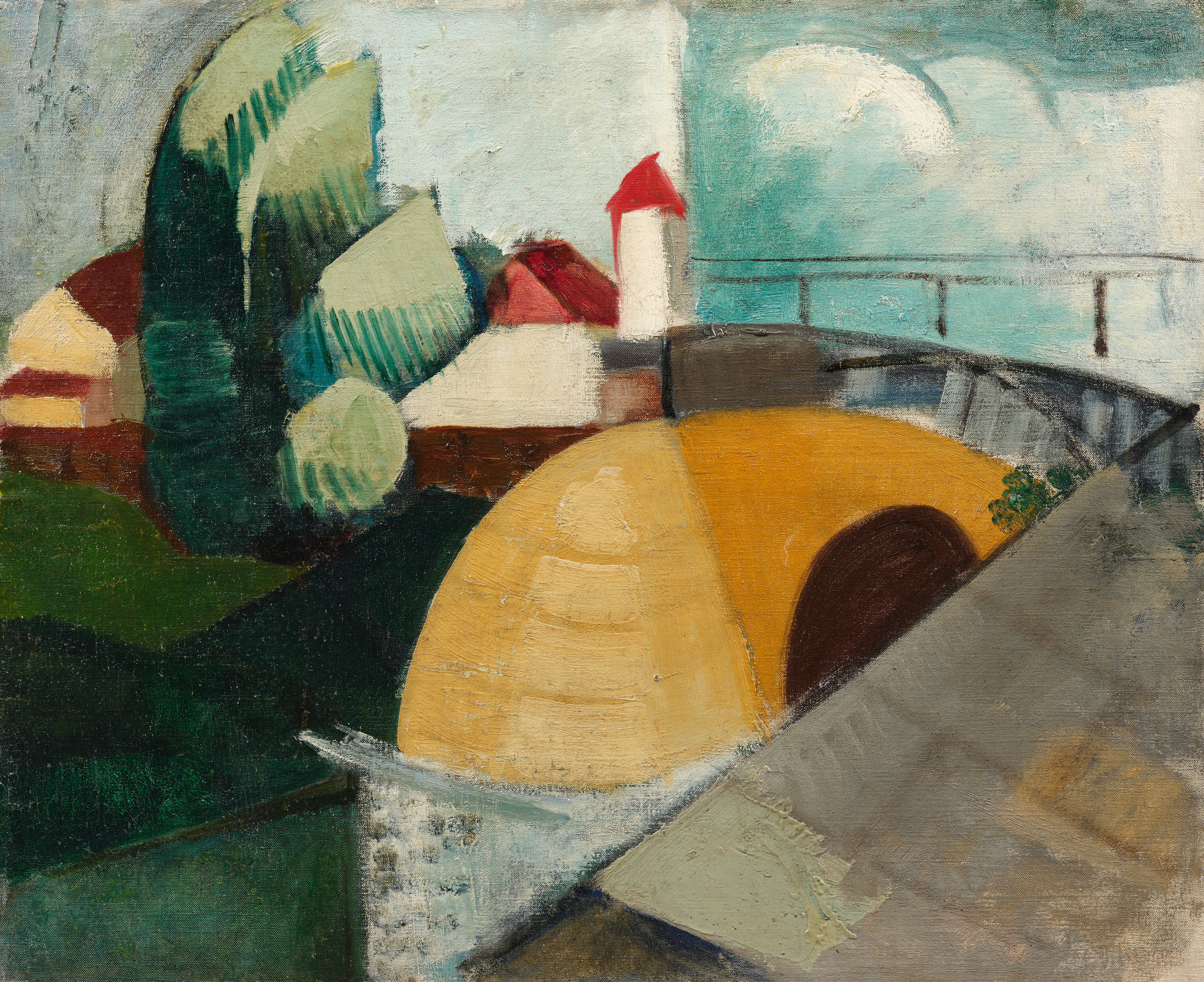 Paysage cubiste, l'entrée du village - tableau de André Favory, vendu par la galerie Marek & Sons